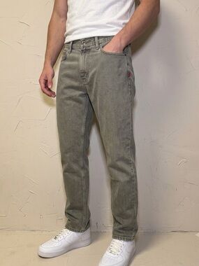 BDG 31x32 Washed Olive Green Dad Slim Tapered Jeans Urban Outfitters Grunge